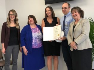 L-R- Brittany Patterson, Lactation Consultant, Marge LaSalle, The Breastfeeding Committee for Canada, Kim Lichty, Retired Lactation Consultant, Chris Cassolato, Executive Director, and Kathryn McGarry, MPP for Cambridge